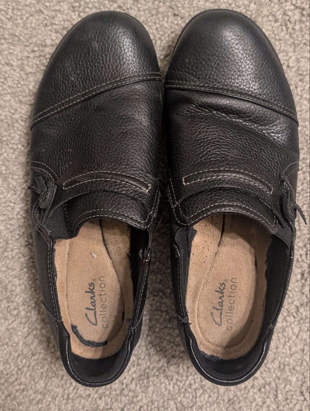 Clarks Women's Black Slip-On Leather Shoes Size 8.5